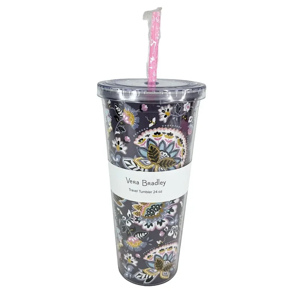 Vera Bradley Double Wall Travel Tumbler 24 oz Straw New